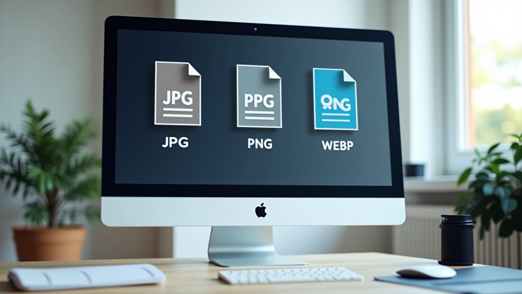 Verschiedene Bildformate nebeneinander auf einer digitalen Oberfläche, jedes mit seiner Dateigröße beschriftet